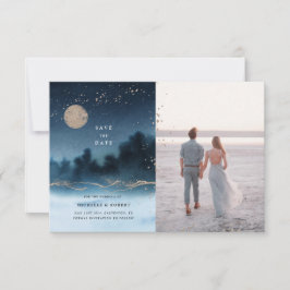 Invitación Paisaje De La Noche Azul Dos Foto Guardar La Fecha