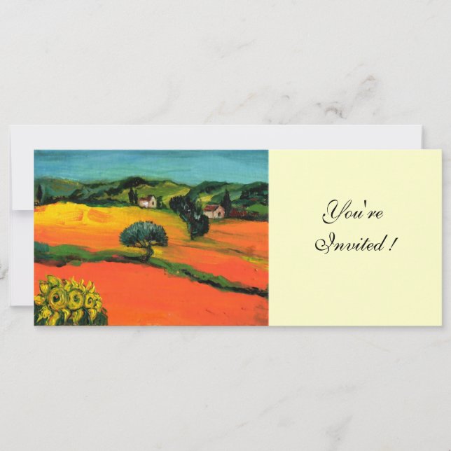 Invitación PAISAJE DE LA TOSCANA, azul verde amarillo naranja (Anverso)