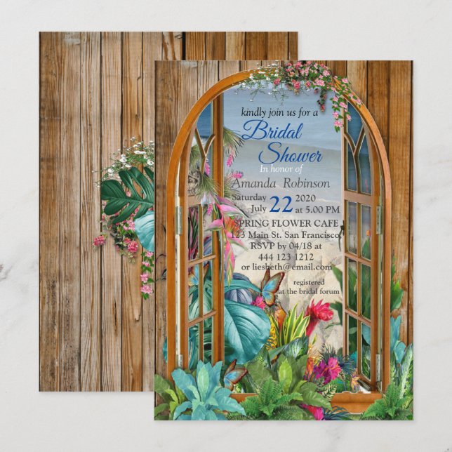 Invitación Paisaje de la ventana del paraíso de la flora trop (Anverso / Reverso)