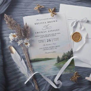 Invitación Paisaje de lago de bosque rústico Boda de montaña