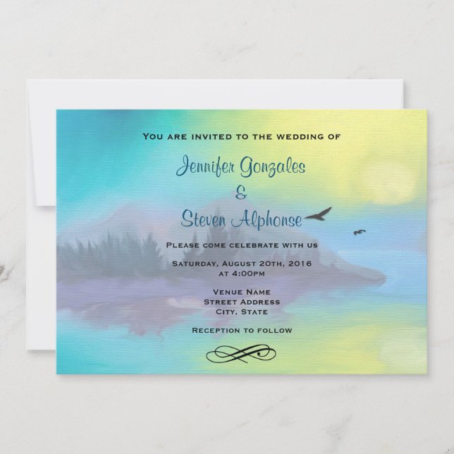 Invitación Paisaje de lago de montaña escénica boda (Anverso)