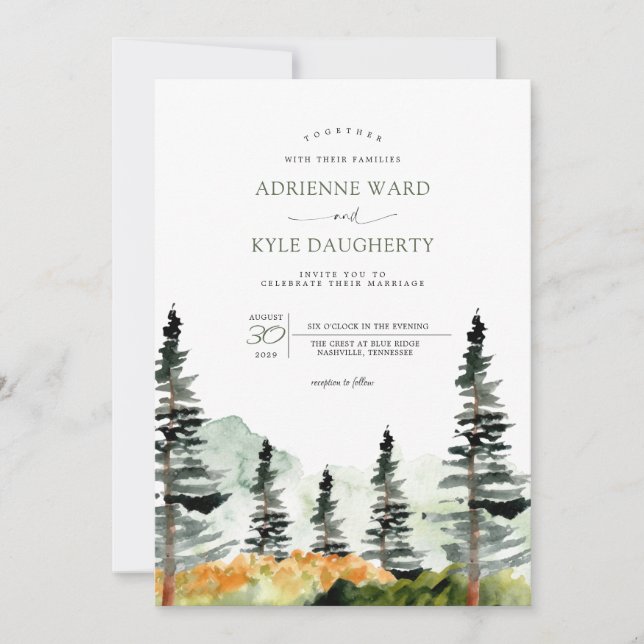 Invitación Paisaje de los bosques acuáticos Boda de montaña (Anverso)