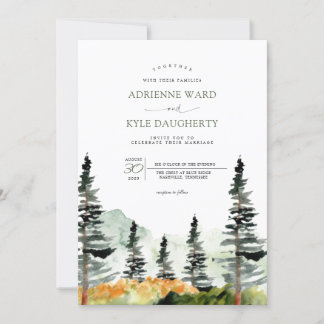 Invitación Paisaje de los bosques acuáticos Boda de montaña
