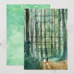 Invitación Paisaje de madera de color acuático pintado a mano