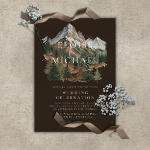 Invitación Paisaje de Montaña Nevada Rústica Boda Acuarela