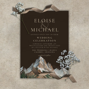 Invitación Paisaje de Montaña Nevada Rústica Boda Acuarela