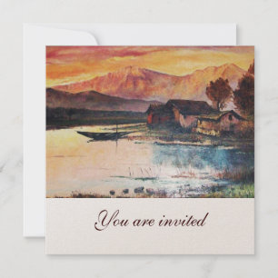 INVITACIÓN PAISAJE DE MONTAÑA ROSA LAGO ALPINE SUNSET