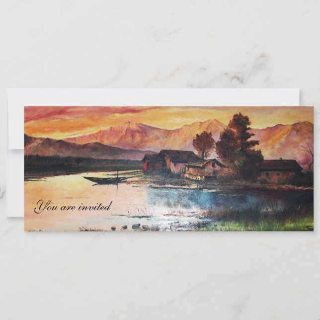 INVITACIÓN PAISAJE DE MONTAÑA ROSA LAGO ALPINE SUNSET (Anverso)