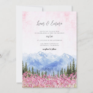 Invitación Paisaje de Montañas y Flores Silvestres Boda
