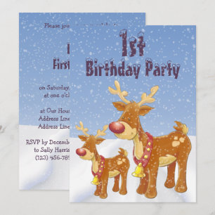Invitación Paisaje de nieve de renos banales Primer cumpleaño