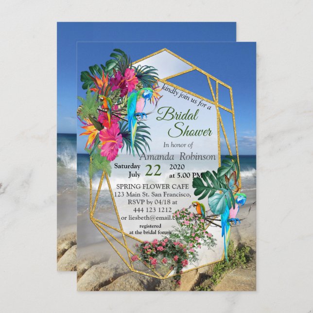 Invitación Paisaje de playa del Paraíso de la Flora Tropical (Anverso / Reverso)