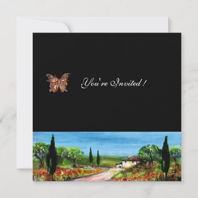 Invitación PAISAJE DE TOSCANA 4,negro verde amarillo (Anverso)