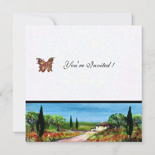 Invitación paisaje de toscana 4, verde amarillo blanco (Anverso)