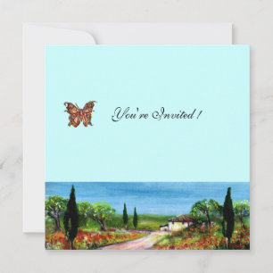 Invitación PAISAJE DE TOSCANA 4,verde amarillo negro