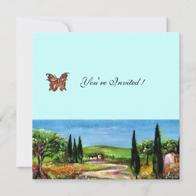 Invitación PAISAJE DE TOSCANA 5,amarillo verde azul (Anverso)