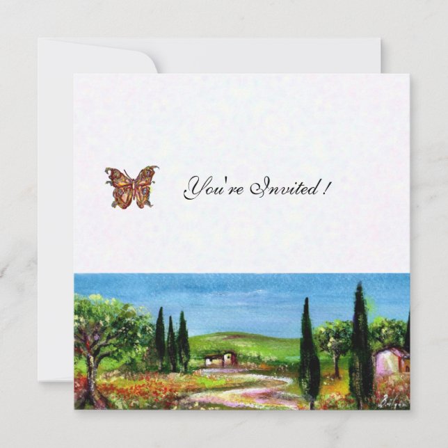 Invitación PAISAJE DE TOSCANA 5,verde amarillo blanco (Anverso)
