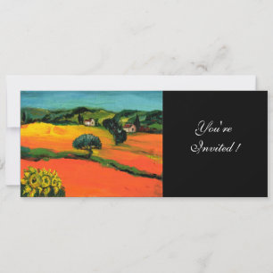 Invitación PAISAJE DE TOSCANA, azul verde amarillo naranja