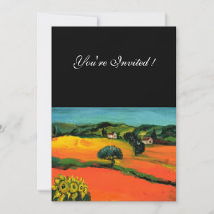Invitación PAISAJE DE TOSCANA, azul verde amarillo naranja
