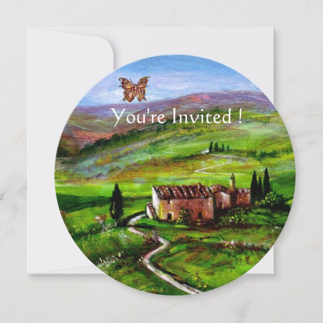 INVITACIÓN PAISAJE DE TOSCANA. COLINAS VERDES CON MARIPOSAS (Anverso)