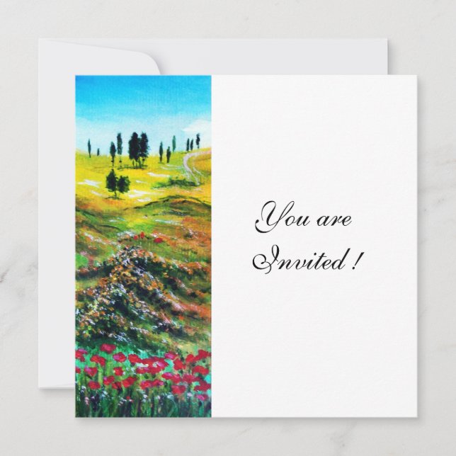 Invitación PAISAJE DE TOSCANA CON AMAPOLAS, blanco (Anverso)