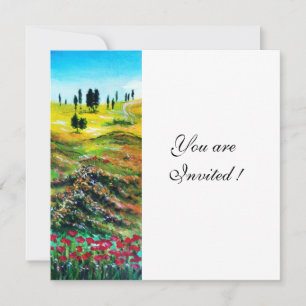 Invitación PAISAJE DE TOSCANA CON AMAPOLAS, blanco