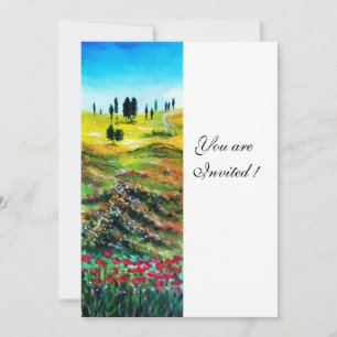 Invitación PAISAJE DE TOSCANA CON AMAPOLAS ,blanco