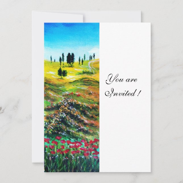 Invitación PAISAJE DE TOSCANA CON AMAPOLAS ,blanco (Anverso)