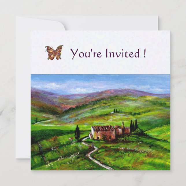 Invitación PAISAJE DE TOSCANA CON COLINAS VERDES  Papel de fi (Anverso)