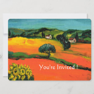 Invitación PAISAJE DE TOSCANA CON Girasoles naranja negro