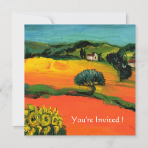 Invitación PAISAJE DE TOSCANA CON GIRASOLES naranja negro
