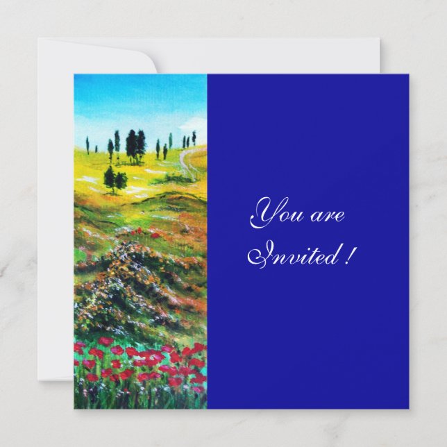 Invitación PAISAJE DE TOSCANA CON PAPAS, azul (Anverso)