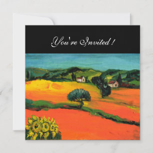 Invitación PAISAJE DE TOSCANA , naranja amarillo verde azul