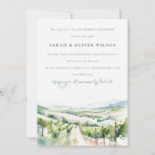 Invitación Paisaje de viñedo en acuarela para aniversario de