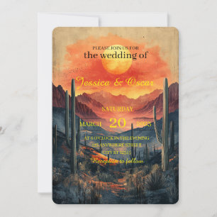 Invitación Paisaje del Desierto Dorado con Cactus en Silueta