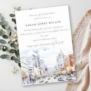 Invitación Paisaje en Acuarela de Omaha Nebraska para Baby Sh