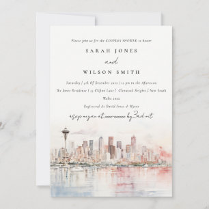 Invitación Paisaje en Acuarela de Seattle Washington para Duc