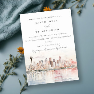 Invitación Paisaje en Acuarela de Seattle Washington para Duc