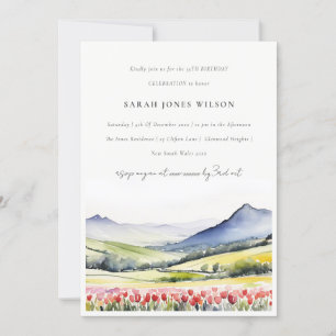 Invitación Paisaje floral de primavera rural mínimo Cumpleaño
