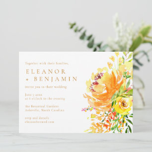 Invitación Paisaje floral nupcial acuarela amarillo naranja