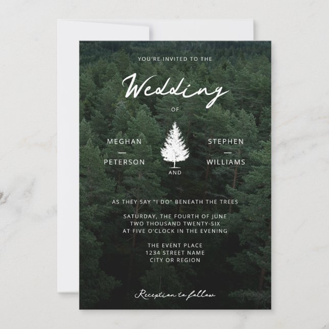 Invitación Paisaje Forestal Rústico Boda Bosque Pino (Anverso)