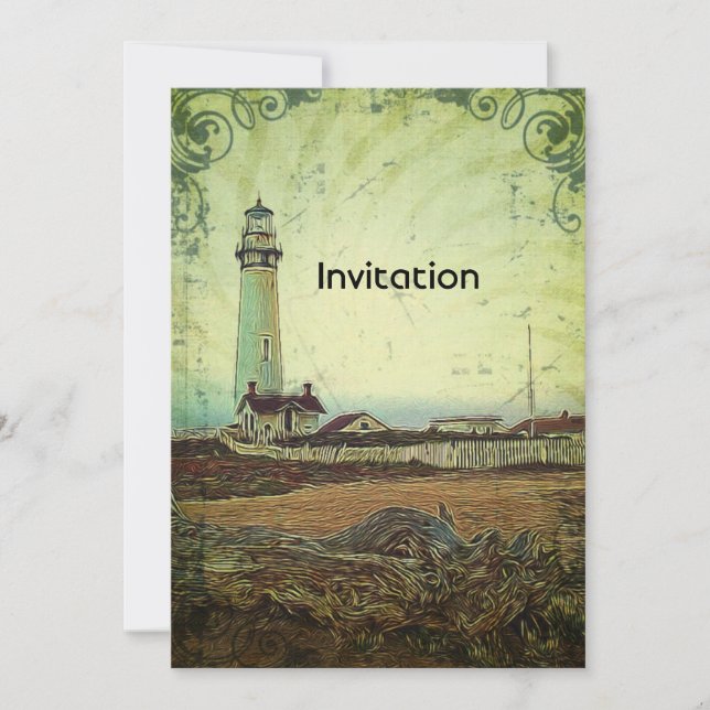 Invitación paisaje impresionista faro chic costero (Anverso)