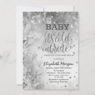 Invitación Paisaje Invernal Árbol Gris Shower de Bebé