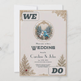 Invitación Paisaje invernal con una linda pareja de bodas de 