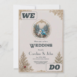 Invitación Paisaje invernal con una linda pareja de bodas de 