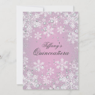 Invitación Paisaje Invernal de Copo de Nieve Rosa Quinceañera