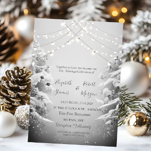 Invitación Paisaje invernal fresco, luces de hadas en boda de