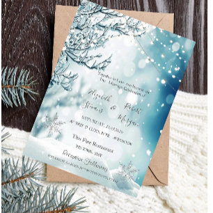 Invitación Paisaje Invernal Mágico, Boda con Luces de Cadenas