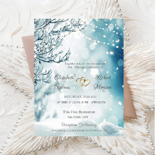 Invitación Paisaje Invernal Mágico, Boda con Luces de Cadenas