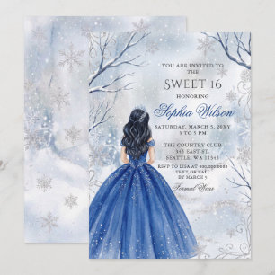 Invitación Paisaje Invernal Princesa Azul Real Dulces 16
