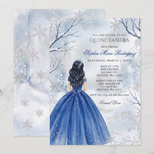 Invitación Paisaje Invernal Princesa Azul Real Quinceañera
